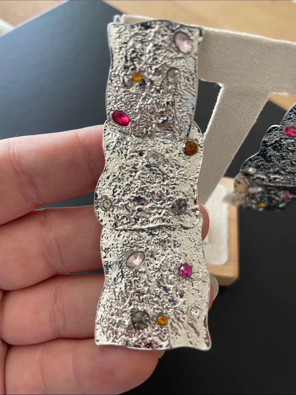 Zara Silver Textured Statement Earrings with Multicolor Stones